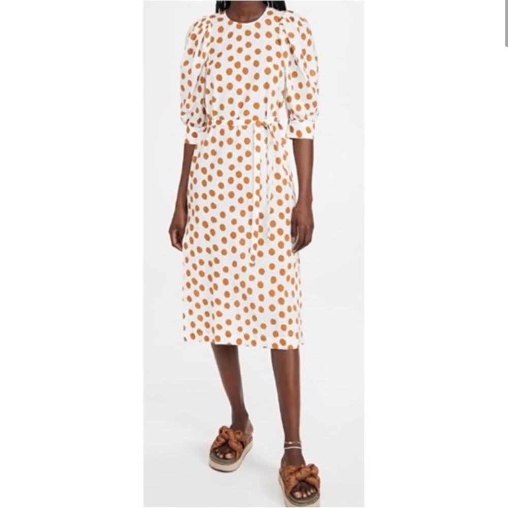 Polka Dot Midi Dress in Cream and Tan